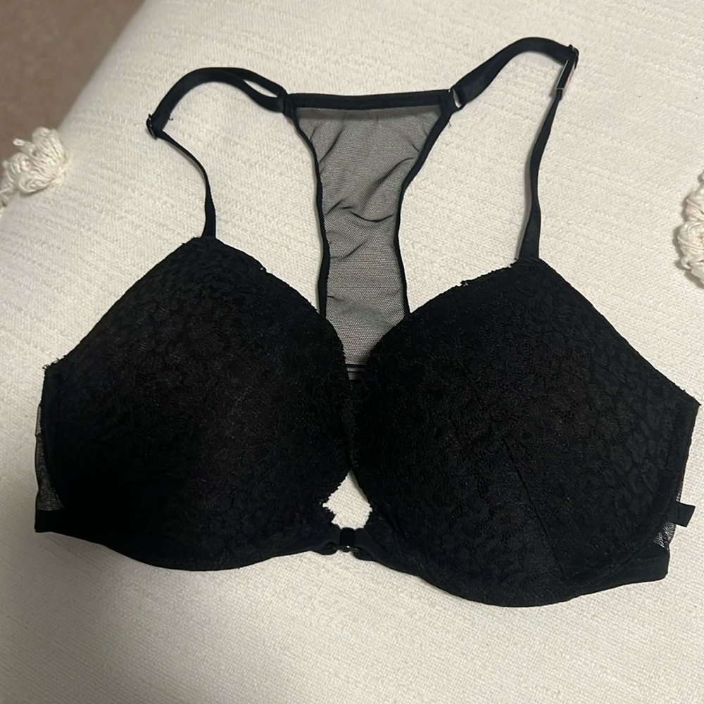 Victoria’s Secret black front closure racer back push-up bra.  NEW with tags